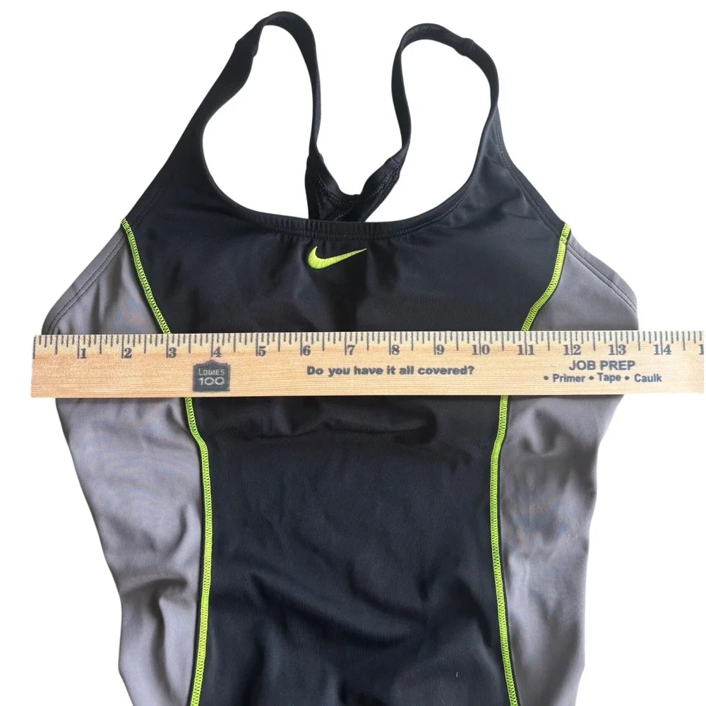 Nike Womens One Piece Swimsuit Black Grey Lime Green Racerback Size Small Swim